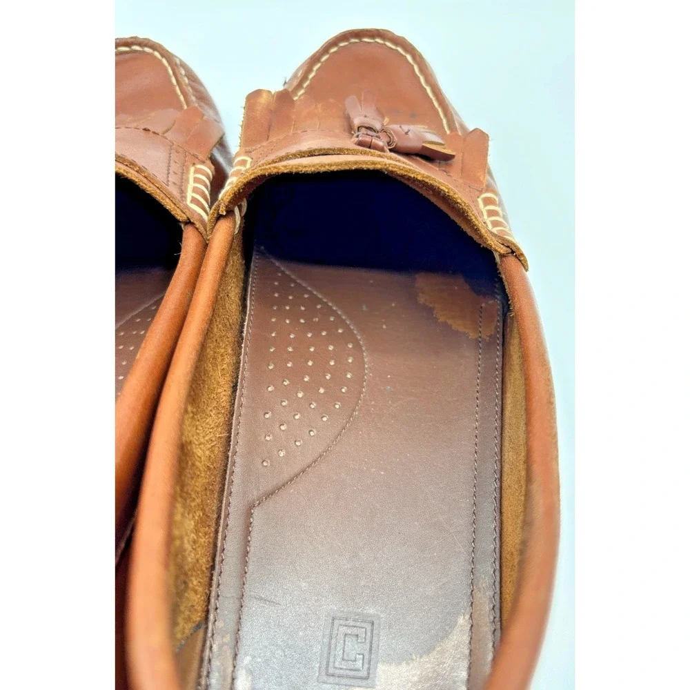 Chaps Men's Brown Leather Tassel Kiltie Loafers Moc Toe Slip On Dress Shoes 11.5